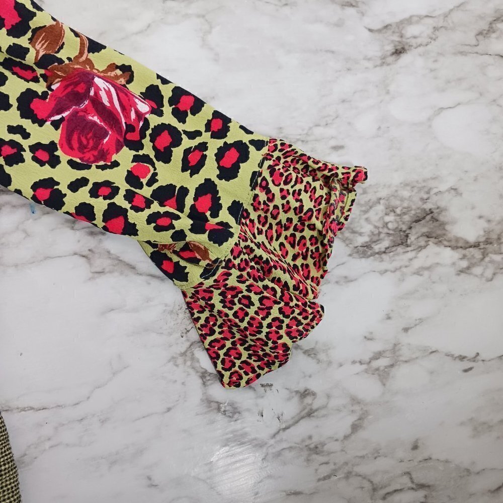 F.L MALIK vintage matching set women's size L green/pink animal print floral - Picture 5 of 12